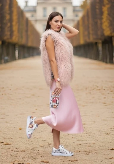 Kadın Vegan Deri Beyaz Sneakers - Star Girl Tasarım - 