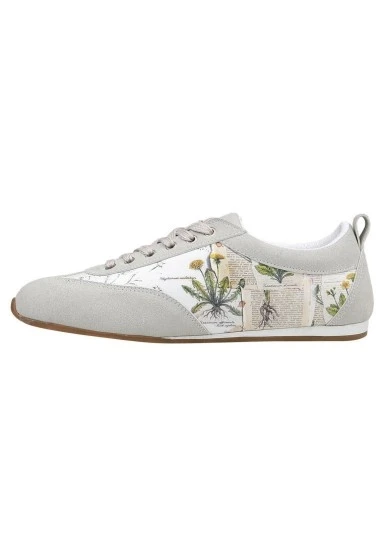 Kadın Vegan Deri Beyaz Sneakers - Botanical Notes Tasarım - 