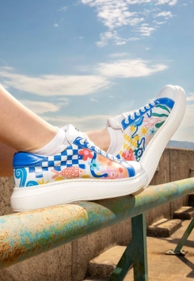 Kadın Vegan Deri Beyaz Sneakers - Azur Tasarım - 