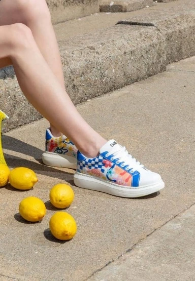 Kadın Vegan Deri Beyaz Sneakers - Azur Tasarım - 
