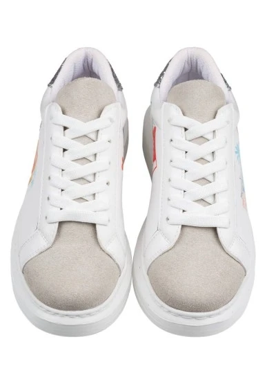 Kadın Vegan Deri Beyaz Sneakers - Travel Collage Tasarım - 