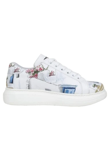Kadın Vegan Deri Beyaz Sneakers - Paperflower Tasarım - 
