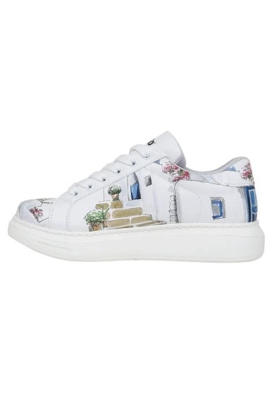 Kadın Vegan Deri Beyaz Sneakers - Paperflower Tasarım - 