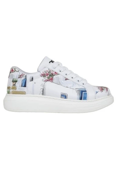 Kadın Vegan Deri Beyaz Sneakers - Paperflower Tasarım - 