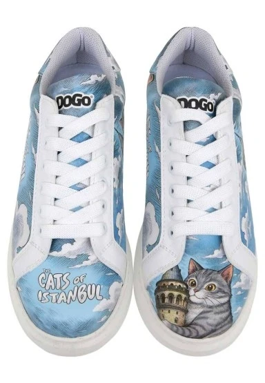 Kadın Vegan Deri Beyaz Sneakers - Galata Cat Tasarım - 