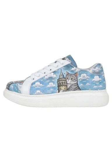 Kadın Vegan Deri Beyaz Sneakers - Galata Cat Tasarım - 