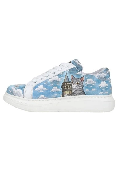 Kadın Vegan Deri Beyaz Sneakers - Galata Cat Tasarım - 