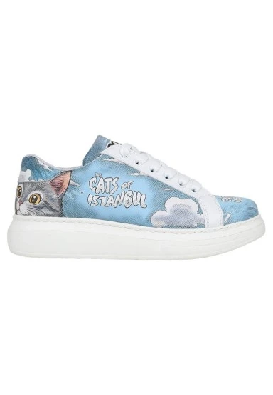 Kadın Vegan Deri Beyaz Sneakers - Galata Cat Tasarım - 