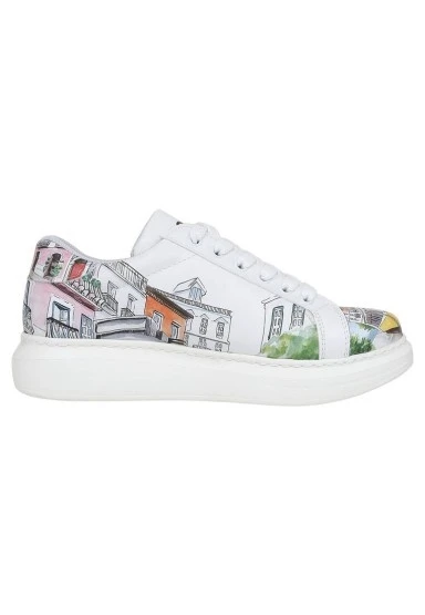 Kadın Vegan Deri Beyaz Sneakers - Lisboa Tasarım - 