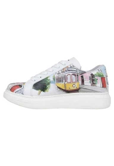 Kadın Vegan Deri Beyaz Sneakers - Lisboa Tasarım - 