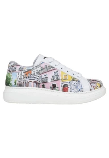 Kadın Vegan Deri Beyaz Sneakers - Lisboa Tasarım - 