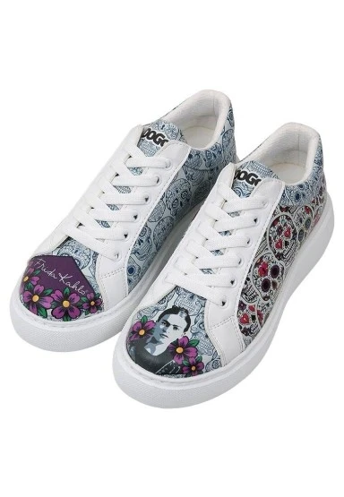 Kadın Vegan Deri Beyaz Sneakers - Remembrance Of Frida Kahlo Tasarım - 
