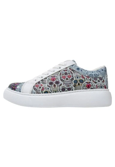 Kadın Vegan Deri Beyaz Sneakers - Remembrance Of Frida Kahlo Tasarım - 
