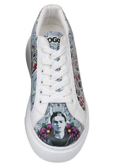 Kadın Vegan Deri Beyaz Sneakers - Remembrance Of Frida Kahlo Tasarım - 