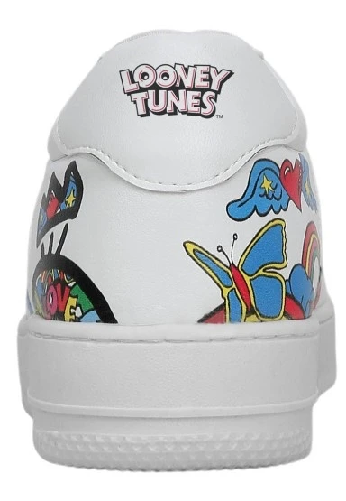 Kadın Vegan Deri Beyaz Sneakers - Warner Bros Tweety Love Tasarım - 