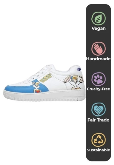Kadın Vegan Deri Beyaz Sneakers - Warner Bros Wonder Lola Bunny Tasarım - 