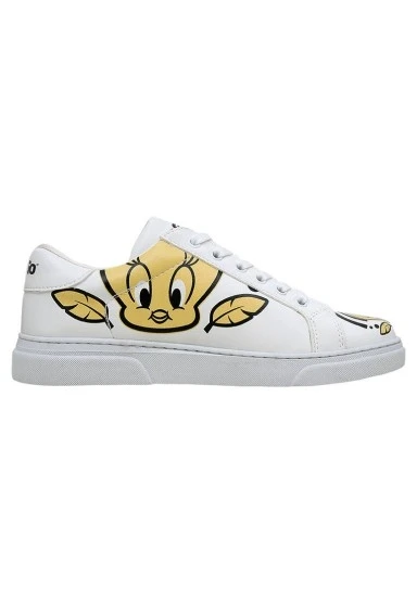 Kadın Vegan Deri Beyaz Sneakers - Warner Bros Tweety Feeling Happy Tasarım - 
