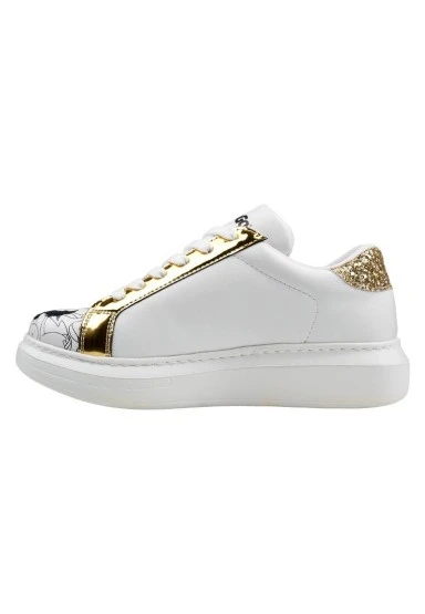 Kadın Vegan Deri Beyaz Sneakers - Warner Bros Bugs Bunny Looney Tunes Chasing Tunes Tasarım - 
