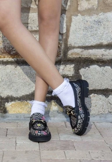 Kadın Vegan Deri Çok Renkli Loafer - Abstract Outline Tasarım - 