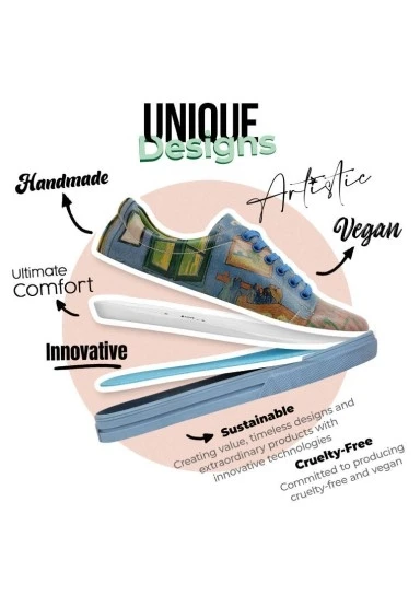 Kadın Vegan Deri Çok Renkli Sneakers - Vincent van Gogh The Bedroom Muse Tasarım - 