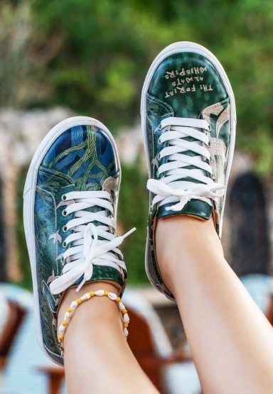 Kadın Vegan Deri Çok Renkli Sneakers - The Forest Always Whispers Tasarım - 
