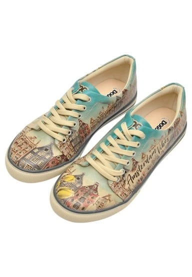 Kadın Vegan Deri Çok Renkli Sneakers - Amsterdam Vibes Tasarım - 