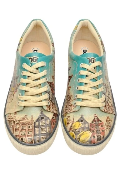 Kadın Vegan Deri Çok Renkli Sneakers - Amsterdam Vibes Tasarım - 
