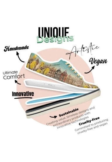 Kadın Vegan Deri Çok Renkli Sneakers - Amsterdam Vibes Tasarım - 