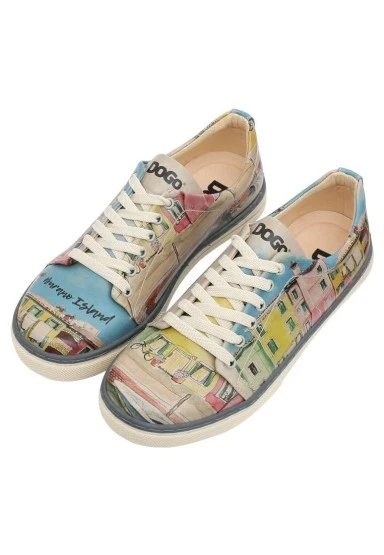 Kadın Vegan Deri Çok Renkli Sneakers - Burano Island Tasarım - 