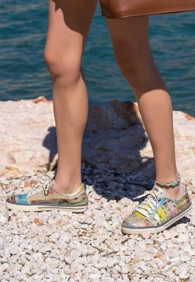 Kadın Vegan Deri Çok Renkli Sneakers - Burano Island Tasarım - 