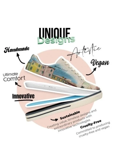 Kadın Vegan Deri Çok Renkli Sneakers - Burano Island Tasarım - 
