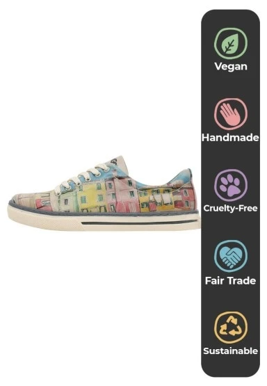 Kadın Vegan Deri Çok Renkli Sneakers - Burano Island Tasarım - 
