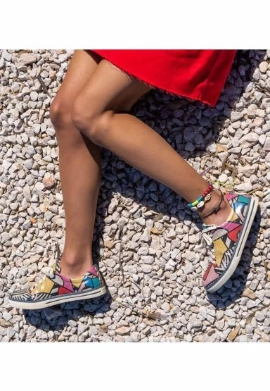Kadın Vegan Deri Çok Renkli Sneakers - Painting in Harmony Tasarım - 