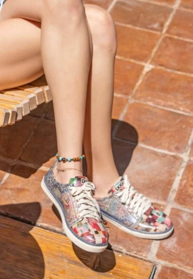 Kadın Vegan Deri Çok Renkli Sneakers - Mini Mosaic Tasarım - 