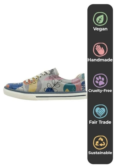 Kadın Vegan Deri Çok Renkli Sneakers - Abstract Leaves Tasarım - 
