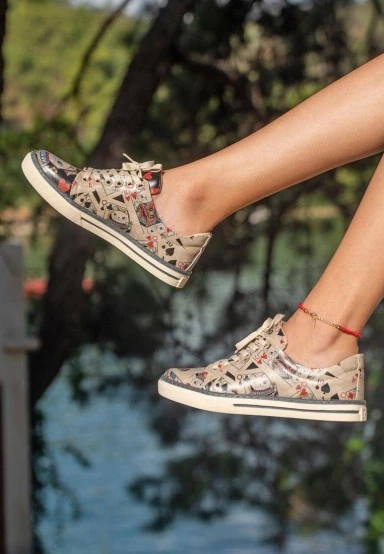 Kadın Vegan Deri Çok Renkli Sneakers - Queen of Meows Tasarım - 