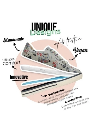 Kadın Vegan Deri Çok Renkli Sneakers - Queen of Meows Tasarım - 