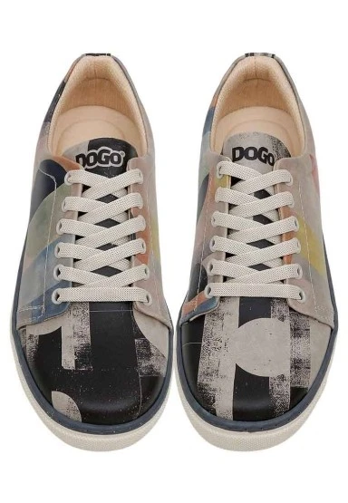 Kadın Vegan Deri Çok Renkli Sneakers - Geometric Shapes Tasarım - 