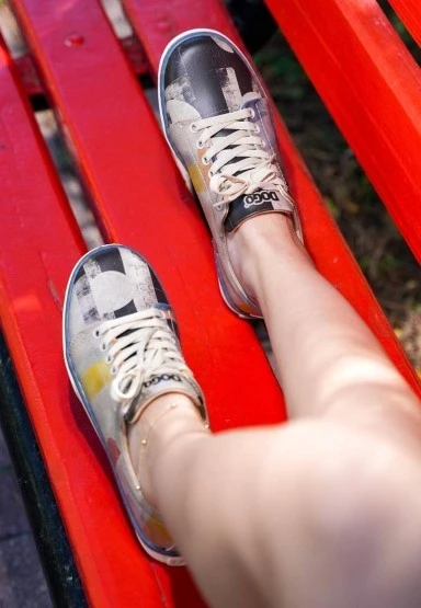 Kadın Vegan Deri Çok Renkli Sneakers - Geometric Shapes Tasarım - 