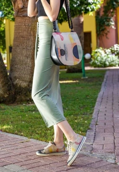 Kadın Vegan Deri Çok Renkli Sneakers - Geometric Shapes Tasarım - 