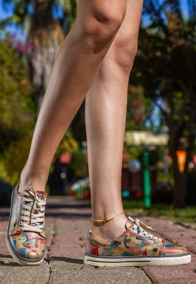 Kadın Vegan Deri Çok Renkli Sneakers - Hi Fish Tasarım - 