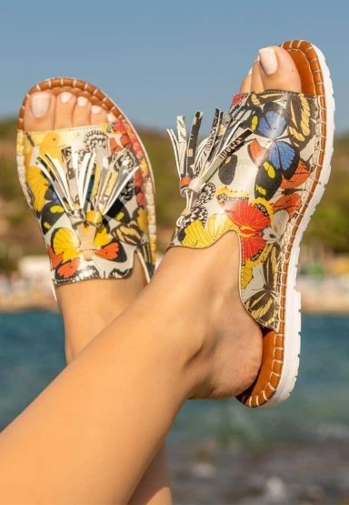 Kadın Vegan Deri Çok Renkli Terlik - Grace comes in many colours Tasarım - 