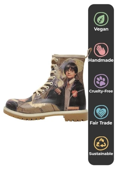 Kadın Vegan Deri Çok Renkli Uzun Bot - Warner Bros Harry and Hedwig Harry Potter Tasarım - 