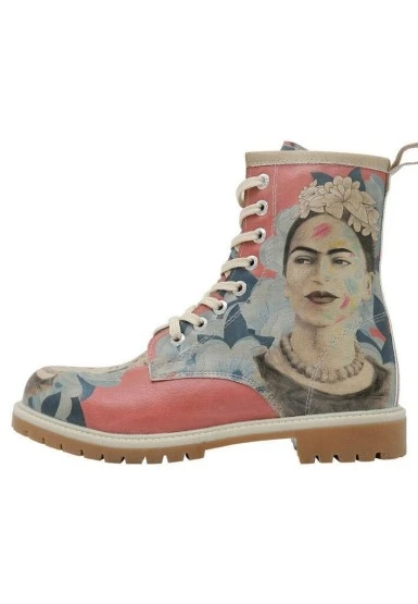 Kadın Vegan Deri Çok Renkli Uzun Bot - Frida Painting Frida Kahlo Tasarım - 