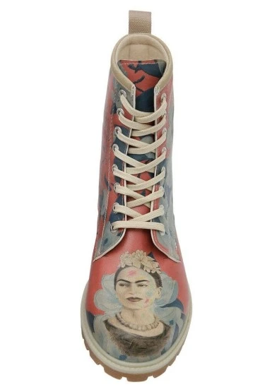 Kadın Vegan Deri Çok Renkli Uzun Bot - Frida Painting Frida Kahlo Tasarım - 