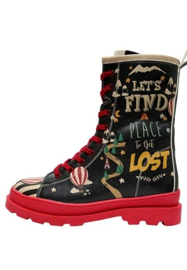 Kadın Vegan Deri Çok Renkli Fermuarlı Uzun Bot - Let's Find a Place to Get Lost Tasarım - 