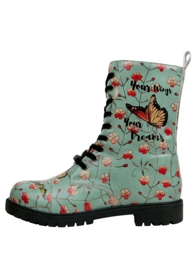 Kadın Vegan Deri Turkuaz Fermuarlı Uzun Bot - Your Wings, Your Dreams Tasarım - 