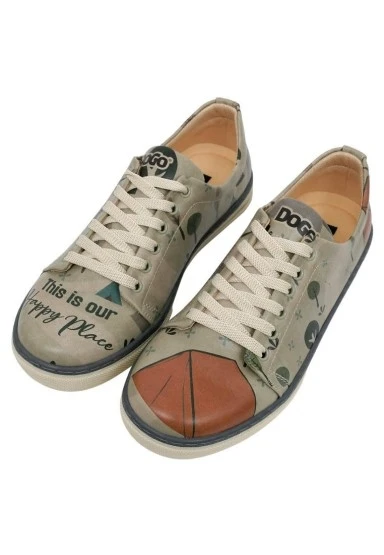 Kadın Vegan Deri Gri Günlük Sneakers - This is Our Happy Place Tasarım - 