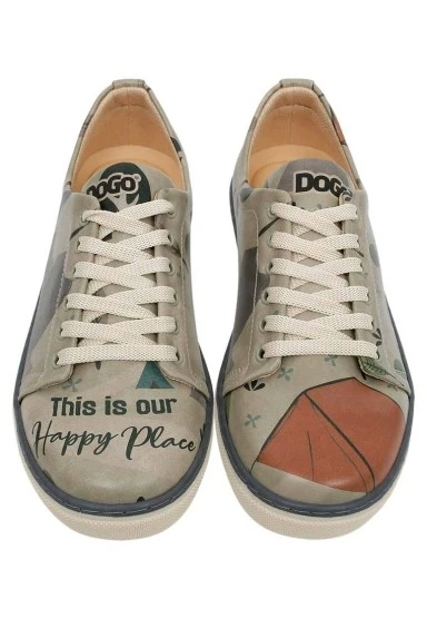 Kadın Vegan Deri Gri Günlük Sneakers - This is Our Happy Place Tasarım - 