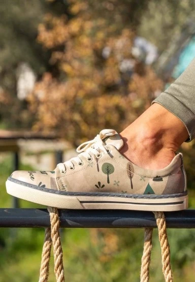 Kadın Vegan Deri Gri Günlük Sneakers - This is Our Happy Place Tasarım - 